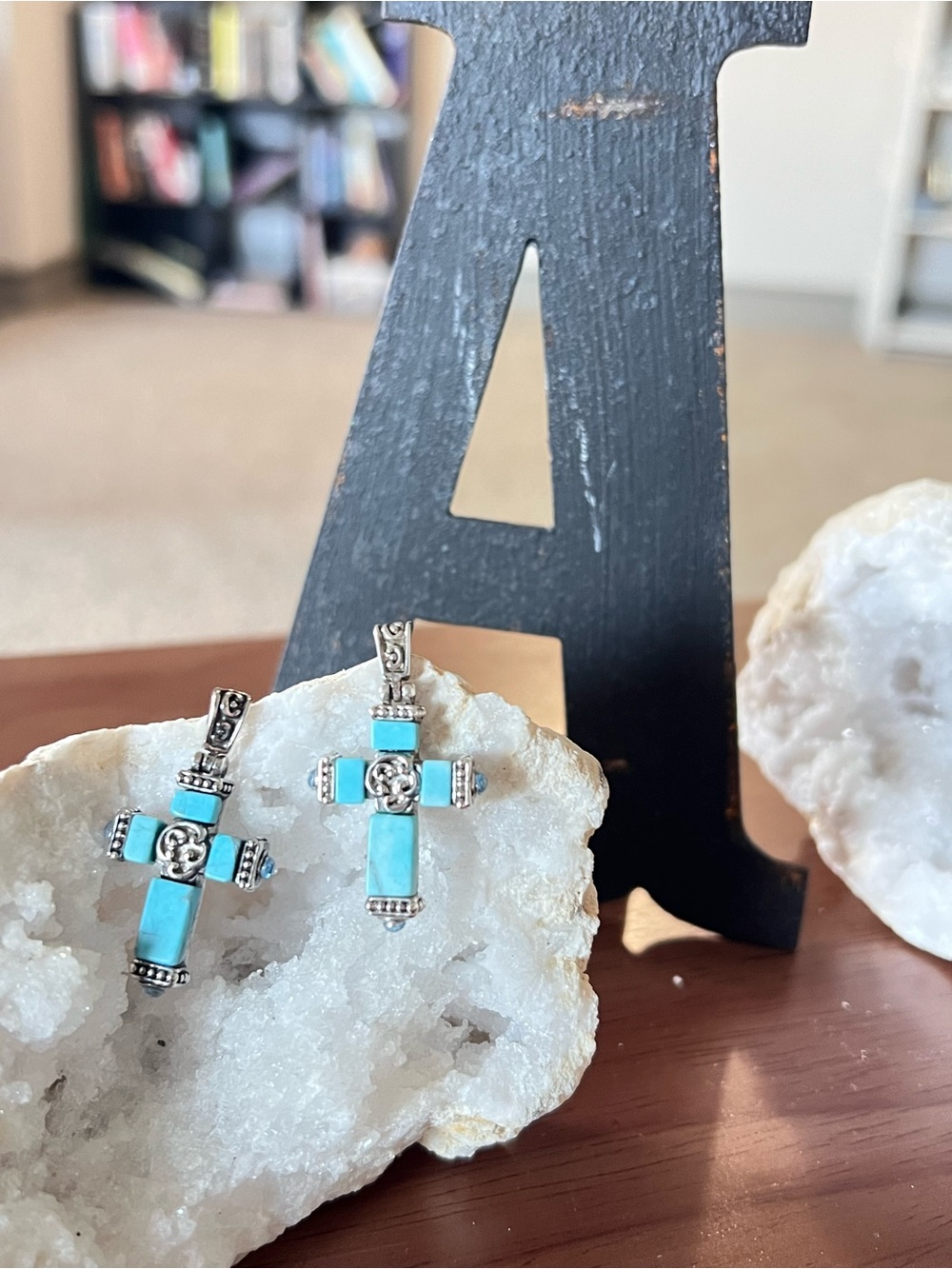Vintage Turquoise Cross Pendant Earrings